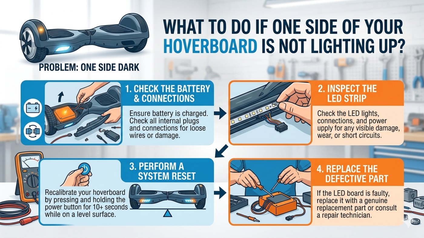 What is the solution if one side of HOVERBOARD<sup>&reg;</sup> not lighting up